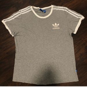 Grey Adidas Originals three stripe t-shirt